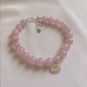 Rose Quartz Sterling Silver Lotus Charm Bracelet